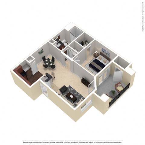 Floor plan for 1 bed, 1 bath, 746 sqft